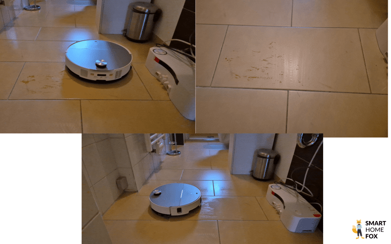 Das Wischergebnis des Roborock Saros 10 im Extremtest ist zu sehen.